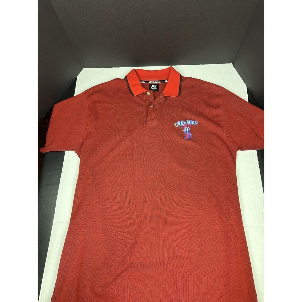 Vintage Y2K Team Starter Red Ole Miss Rebels Polo Shirt NCAA Football
